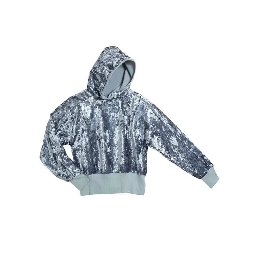 Habitual Girl Marley Crushed Velour Hooded Pullover In Grey Size 12 MSRP‎ $56